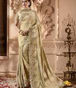 Cream Embroidered Silk Blend Saree With Blouse