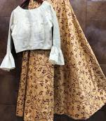 Multicolor Printed Satin Semi Stitched Lehenga With Dupatta