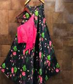 Multicolor Printed Satin Semi Stitched Lehenga With Dupatta