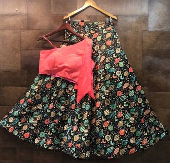 Multicolor Printed Satin Semi Stitched Lehenga With Dupatta 1