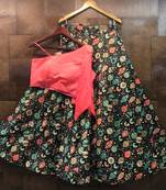 Multicolor Printed Satin Semi Stitched Lehenga With Dupatta