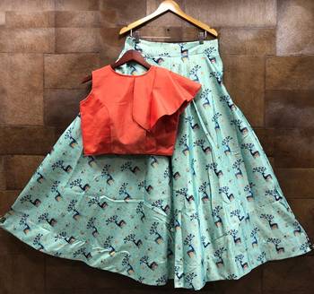 Multicolor Printed Satin Semi Stitched Lehenga With Dupatta 1
