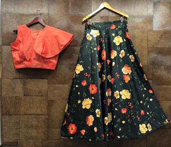 Multicolor Printed Satin Semi Stitched Lehenga With Dupatta 1