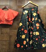 Multicolor Printed Satin Semi Stitched Lehenga With Dupatta