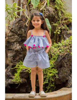 Blue Cotton Printed Kids Frocks 1