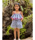Blue Cotton Printed Kids Frocks