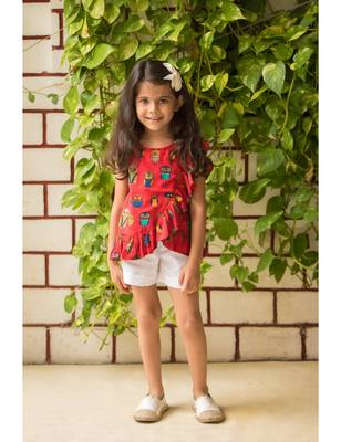 Red Cotton Printed Kids Frocks 1