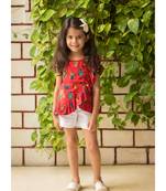 Red Cotton Printed Kids Frocks
