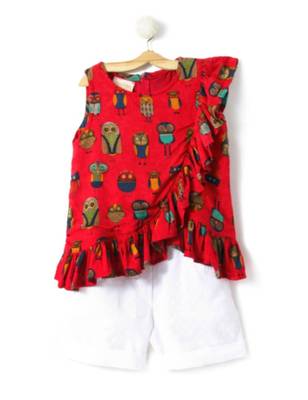 Red Cotton Printed Kids Frocks 2