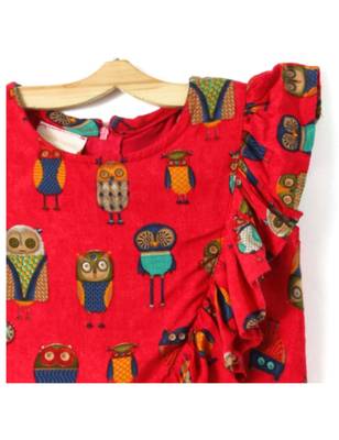 Red Cotton Printed Kids Frocks 5