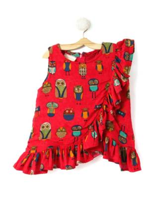 Red Cotton Printed Kids Frocks 6