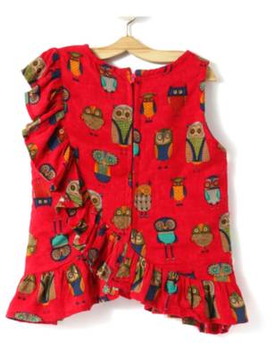Red Cotton Printed Kids Frocks 7