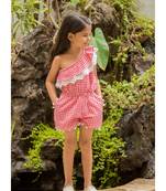 Red Cotton Woven Kids Frocks