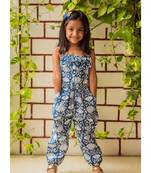 Blue Cotton Printed Kids Frocks