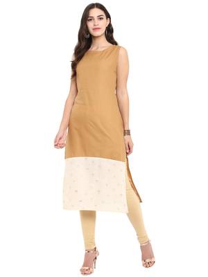 Beige printed cotton cotton-kurtis 1
