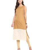 Beige printed cotton cotton-kurtis