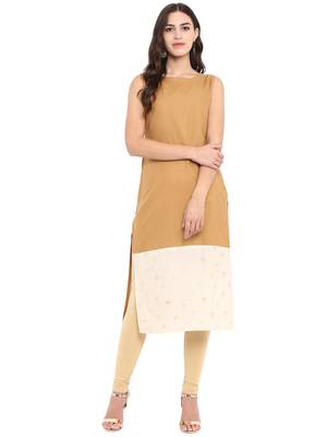 Beige printed cotton cotton-kurtis 2