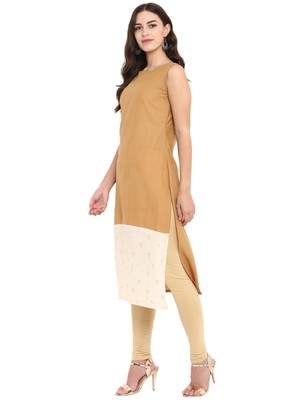 Beige printed cotton cotton-kurtis 4
