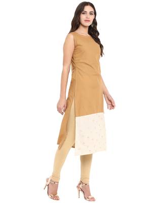 Beige printed cotton cotton-kurtis 5