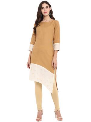 Beige printed cotton cotton-kurtis 1