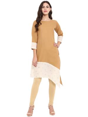 Beige printed cotton cotton-kurtis 2