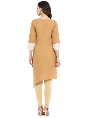 Beige printed cotton cotton-kurtis 3