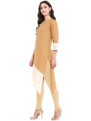 Beige printed cotton cotton-kurtis 4