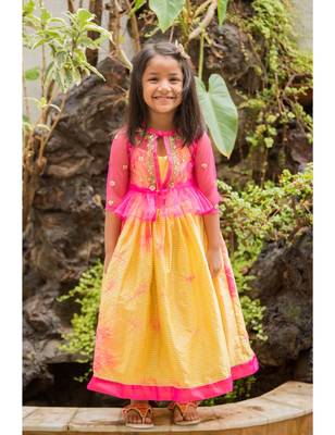 Yellow Art_Silk Printed Kids Frocks 1