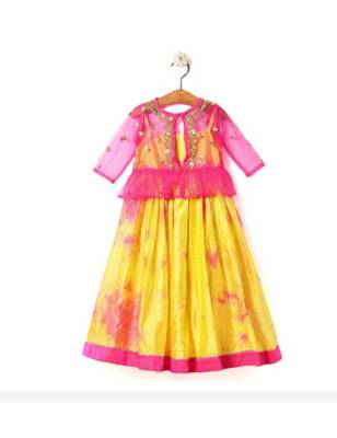 Yellow Art_Silk Printed Kids Frocks 2