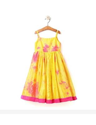 Yellow Art_Silk Printed Kids Frocks 4