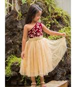 Cream Net Embroidered Kids Frocks