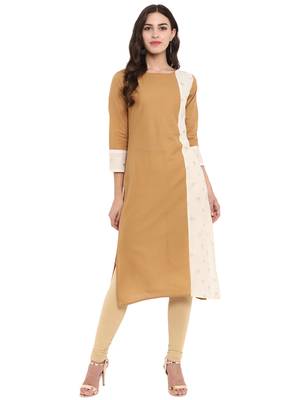 Beige printed cotton cotton-kurtis 1