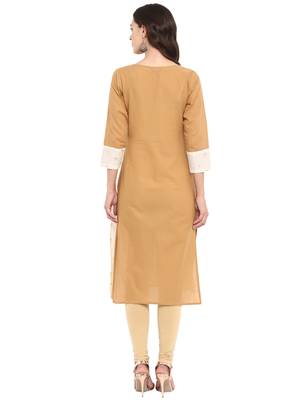Beige printed cotton cotton-kurtis 3