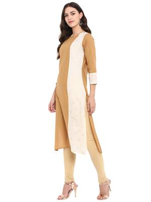 Beige printed cotton cotton-kurtis 4