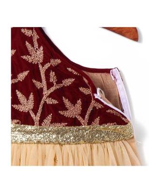 Cream Net Embroidered Kids Frocks 5