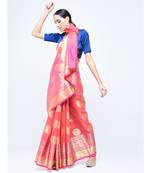 Pink woven art silk saree with blouse