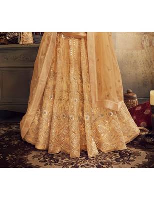 peach embroidery net lehengas with blouse 2