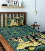 Yellow Auto Rickshaw Cotton Single Bedsheet with 1 pillow Cover