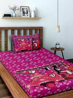 Red Taxi Cotton Single Bedsheet with 1 pillow Cover 1