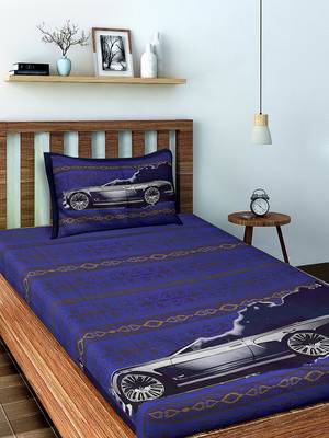 Gray Car Cotton Single Bedsheet with 1 pillow Cover 3