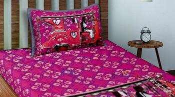 Red Taxi Cotton Single Bedsheet with 1 pillow Cover 3
