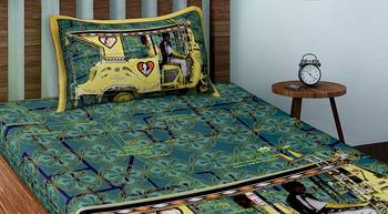 Yellow Auto Rickshaw Cotton Single Bedsheet with 1 pillow Cover 3