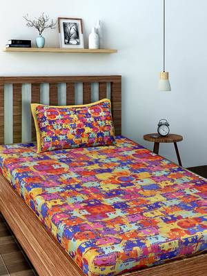 Multi Auto Rickshaw Cotton Single Bedsheet with 1 pillow Cover 1