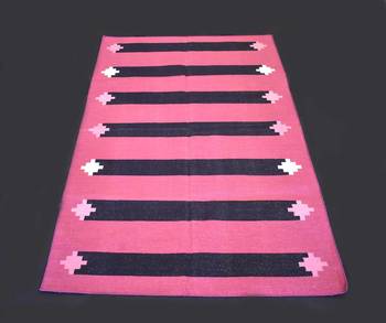 Hand-Woven Rectangle Shape Pink Color 100% Cotton Attractive Traditional Kilim Rug 1