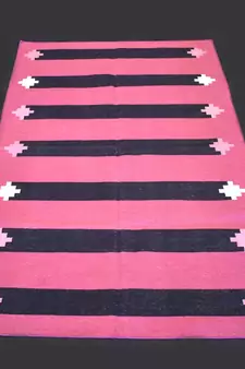 Hand-Woven Rectangle Shape Pink Color 100% Cotton Attractive Traditional Kilim Rug