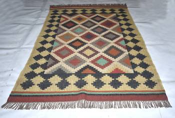 Rectangle Handmade WooL Jute Kilim Rug Multi Coloured Size 5X8 Feet 1
