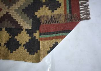 Rectangle Handmade WooL Jute Kilim Rug Multi Coloured Size 5X8 Feet 3