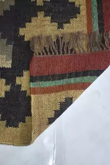 Rectangle Handmade WooL Jute Kilim Rug Multi Coloured Size 5X8 Feet