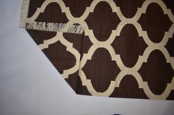 Handmade Brown Color Handwoven Flat Weave Size 6x9 Feet Cotton Area Kilim Rug 4
