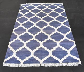 Blue Ekath Traditional Matka Designer 100% Cotton Kilim Area Rug 1